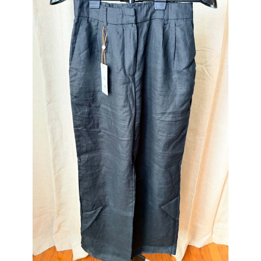 Quince 100% European Linen Pleated Trouser Women's 2 Black Coastal NWT